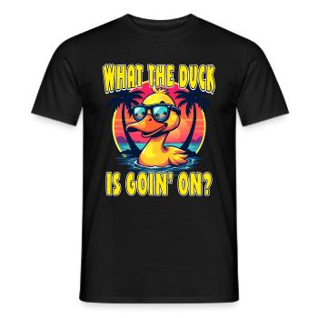 Ce que le canard va sur des lunettes de soleil rétro amusantes - T-shirt homme - noir - Devant - AI Model Male 178 light (178cm)