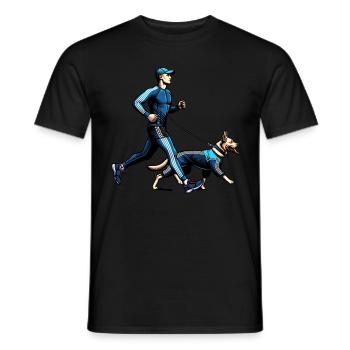 Running with the dog Jogger with dog Dog owner - Men's T-Shirt - black - Front - AI Model Male 178 light (178cm)