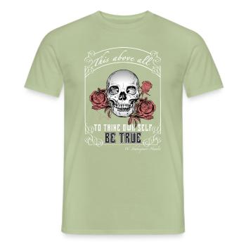 La citation d’Hamlet « sois vrai » - l’académie sombre - T-shirt homme - vert sauge - Devant - AI Model Male 178 light (178cm)