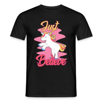 Unicorn pink horse stuffed animal pet joke gag - Men's T-Shirt - black - Front - AI Model Male 178 light (178cm)