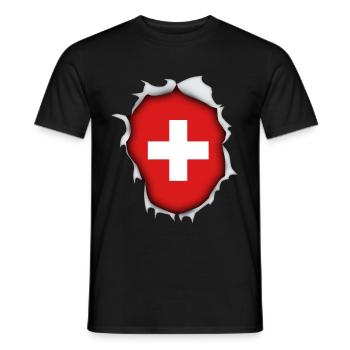 Switzerland country mountains flag cross torn vacation - Men's T-Shirt - black - Front - AI Model Male 178 light (178cm)
