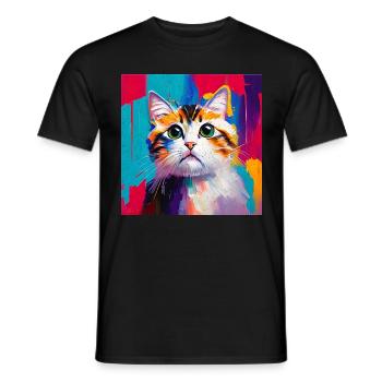 Ölgemälde-Stil Hauskatze Portrait Design - Männer T-Shirt - Schwarz - Vorne - AI Model Male 178 light (178cm)