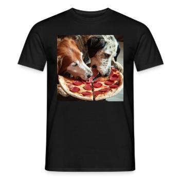 Deux chiens mangeant de la pizza salami - T-shirt homme - noir - Devant - AI Model Male 178 light (178cm)