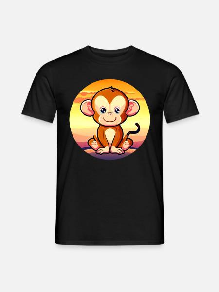 Cute Monkey Chimpanzee Sunset Design - Men's T-Shirt - black