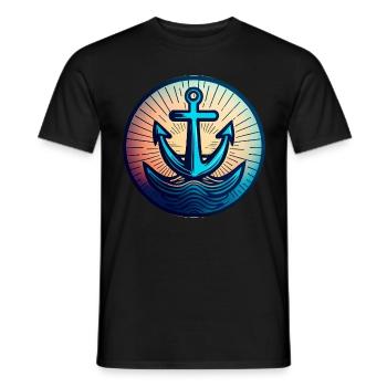 Voilier Bateau à moteur Ancre autour du coucher du soleil - T-shirt homme - noir - Devant - AI Model Male 178 light (178cm)