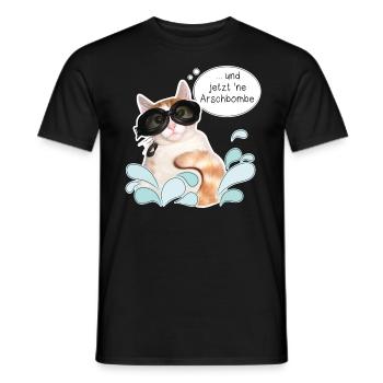 Cat - summer - vacation - sun - cannonball - DD - Men's T-Shirt - black - Front - AI Model Male 178 light (178cm)