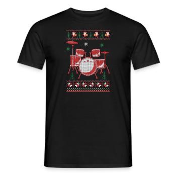 Drums Ugly Christmas | Drummer music gift - Men's T-Shirt - black - Front - AI Model Male 178 light (178cm)