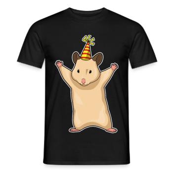 Chapeau de fête d’anniversaire de hamster - T-shirt homme - noir - Devant - AI Model Male 178 light (178cm)