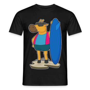 Giraffe Surfing Surfboard Summer - Men's T-Shirt - black - Front - AI Model Male 178 light (178cm)