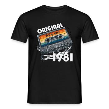 44th Birthday Cassette April 1981 - Men's T-Shirt - black - Front - AI Model Male 178 light (178cm)