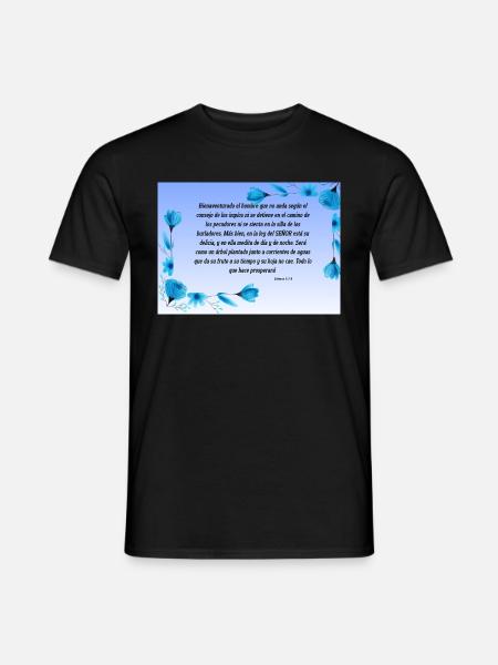 Beruhigender Bibelvers mit blauen Blumen - Männer T-Shirt - Schwarz