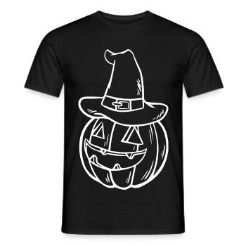 Pumpkin Sketch with Witch Hat – Cute Halloween Motif - Men's T-Shirt - black - Front - AI Model Male 178 light (178cm)