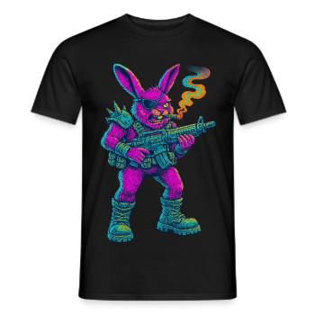 Neon Punk Bunny with Cigar And Rifle - Men's T-Shirt - black - Front - AI Model Male 178 light (178cm)