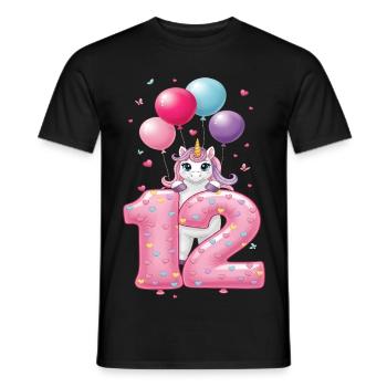 12 Years Girl Cute Unicorn 12th Birthday - Men's T-Shirt - black - Front - AI Model Male 178 light (178cm)