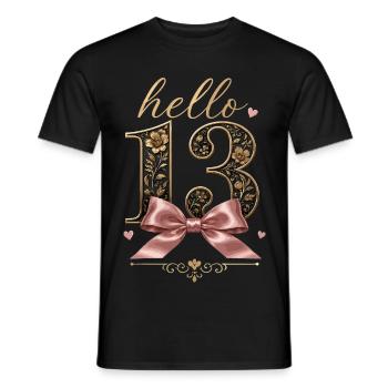 Hello 13 Ans Or et Nœud Rose | Anniversaire Ado - T-shirt homme - noir - Devant - AI Model Male 178 light (178cm)