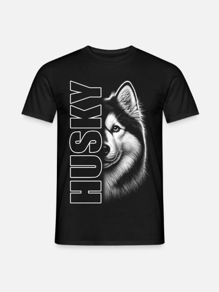 Husky Porträt mit vertikalem Schriftzug - Männer T-Shirt - Schwarz