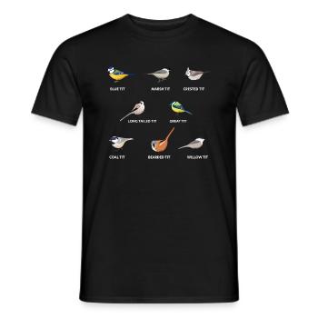 A collection of tit birds | Blue tit, great tit - Men's T-Shirt - black - Front - AI Model Male 178 light (178cm)