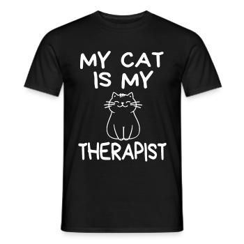 Meine Katze ist meine Therapeutin - Männer T-Shirt - Schwarz - Vorne - AI Model Male 178 light (178cm)