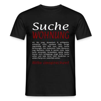 Suche Wohnung - Männer T-Shirt - Schwarz - Vorne - AI Model Male 178 light (178cm)