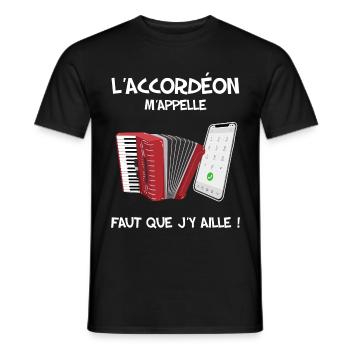 Accordeon humour. l'accordéon m'appelle - T-shirt homme - noir - Devant - AI Model Male 178 light (178cm)
