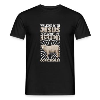 Jesus and Sheep - Corriedale Domestic Sheep - Men's T-Shirt - black - Front - AI Model Male 178 light (178cm)