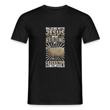 Jesus und Schaf - Leicester-Langwollschaf - Männer T-Shirt - Schwarz - Vorne - AI Model Male 178 light (178cm)