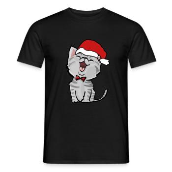 cute christmas cat tomcat christmas cat xmas - Men's T-Shirt - black - Front - AI Model Male 178 light (178cm)