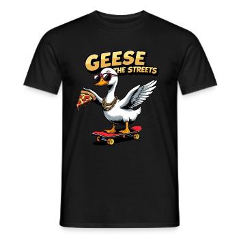 Skater-Gans mit Pizza - Geese the Streets - Männer T-Shirt - Schwarz - Vorne - AI Model Male 178 light (178cm)