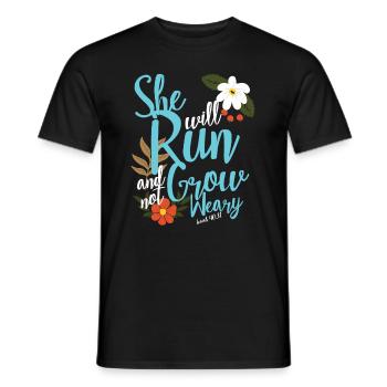 Verset de la Bible chrétienne, elle courra et grandira - T-shirt homme - noir - Devant - AI Model Male 178 light (178cm)