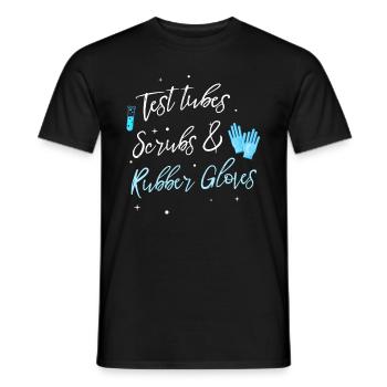 Laboratoire médical de tubes à essai et de gants en caoutchouc - T-shirt homme - noir - Devant - AI Model Male 178 light (178cm)
