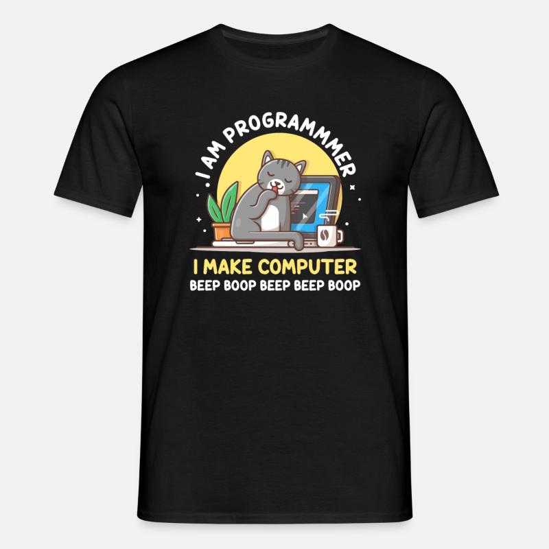 Cat Programmer Coder Developer Kitten Computer - T-shirt Homme - noir