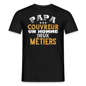 Papa couvreur idée cadeau métier bâtiment chantier - T-shirt homme - noir - Devant - AI Model Male 178 light (178cm)