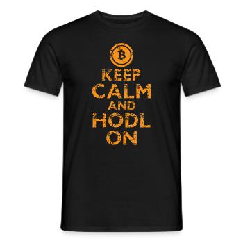 Keep Calm Hodl On Cryptocurrency Bitcoin Crypto - Men's T-Shirt - black - Front - AI Model Male 178 light (178cm)