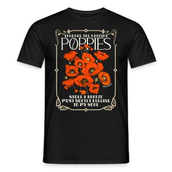 Fleurs de coquelicot style art déco avec citation de Keats - T-shirt homme - noir - Devant - AI Model Male 178 light (178cm)