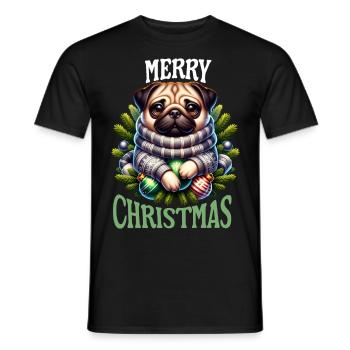 Merry Christmas Pug Geschenkidee - Mops - Männer T-Shirt - Schwarz - Vorne - AI Model Male 178 light (178cm)
