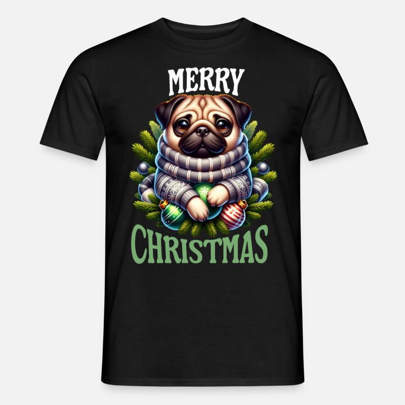 Merry Christmas Pug Geschenkidee - Mops - Männer T-Shirt - Schwarz