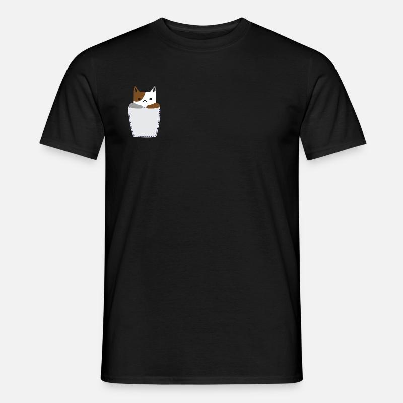 Brusttasche mit Katze - Männer T-Shirt - Schwarz