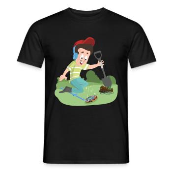 The treasure hunter metal detector is already glowing - Men's T-Shirt - black - Front - AI Model Male 178 light (178cm)