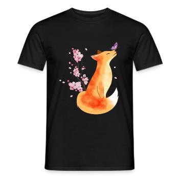 Renard japonais Cherry Blossom Flower Renard Kawaii - T-shirt homme - noir - Devant - AI Model Male 178 light (178cm)