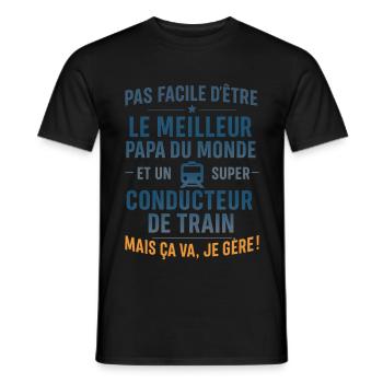 Super Papa Conducteur de train cheminot - T-shirt homme - noir - Devant - AI Model Male 178 light (178cm)