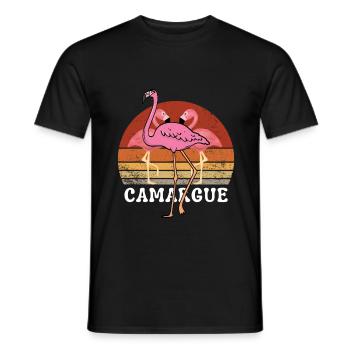 CAMARGUE FLAMANDS ROSES RETRO VINTAGE - T-shirt homme - noir - Devant - AI Model Male 178 light (178cm)