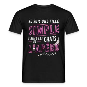 FILLE SIMPLE CHATSET APERO - T-shirt homme - noir - Devant - AI Model Male 178 light (178cm)