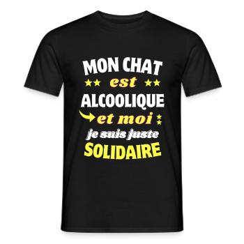 MON CHAT EST ALCOOLIQUE MOI JUSTE SOLIDAIRE - T-shirt homme - noir - Devant - AI Model Male 178 light (178cm)