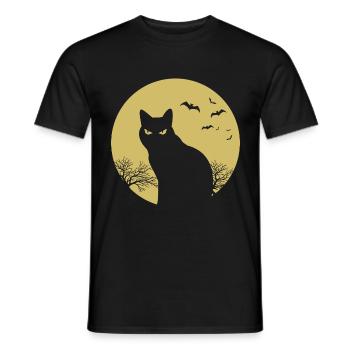halloween chat lune - T-shirt homme - noir - Devant - AI Model Male 178 light (178cm)