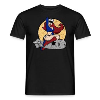 WW2 Death From Above Bomber Pinup Patch Tee - Men's T-Shirt - black - Front - AI Model Male 178 light (178cm)