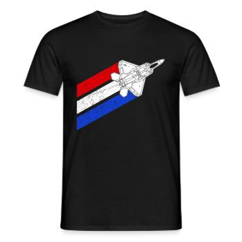 F-22 Raptor Flugzeug USA Contrails Rot Wei� Blau - Männer T-Shirt - Schwarz - Vorne - AI Model Male 178 light (178cm)