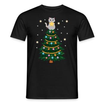 Cat Christmas Christmas Tree Christmas Tree - Men's T-Shirt - black - Front - AI Model Male 178 light (178cm)