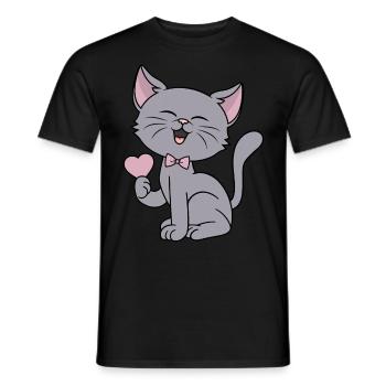 Cat Heart Love Funny Cats Couples Valentine's Day - Men's T-Shirt - black - Front - AI Model Male 178 light (178cm)