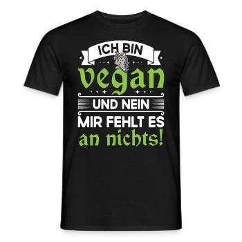 Vegan Veganer - Ich bin vegan und mir fehlt nichts - Männer T-Shirt - Schwarz - Vorne - AI Model Male 178 light (178cm)