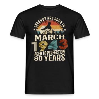 März 1943 - 80 Jahre alt - 80. Geburtstag - Männer T-Shirt - Schwarz - Vorne - AI Model Male 178 light (178cm)